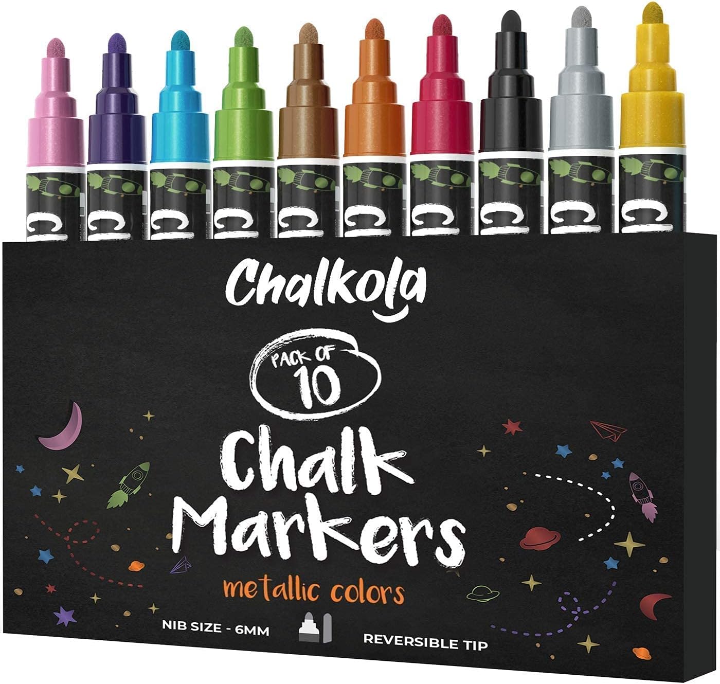 Chalkola 5 White and 5 Black Variety + 10 Metallic 6mm Markers Bundle image 5
