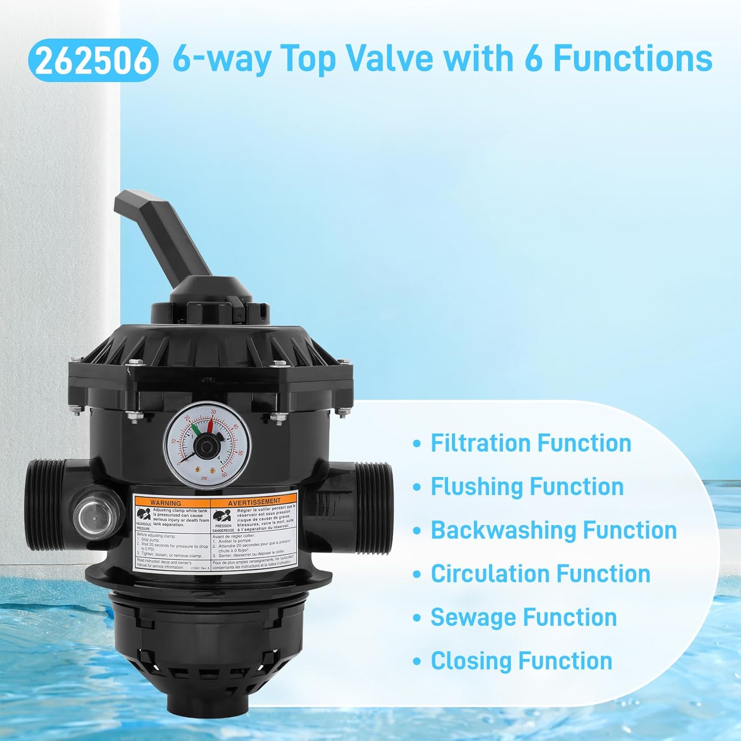 262506 1-1/2-Inch 6-Way Clamp Style Valve Replacement Compatible with pentair 262506 Valves/Sand Dollar/Tagelus/Meteor, Multiport 262506 Pool and Spa Sand Filter