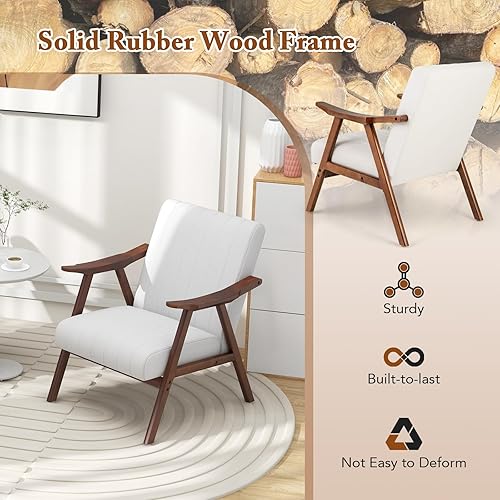 Miniatura 4 de Giantex Silla decorativa moderna Mid-Century con brazos, cómoda silla tapizada para sala de estar con brazos, almohadillas de fieltro