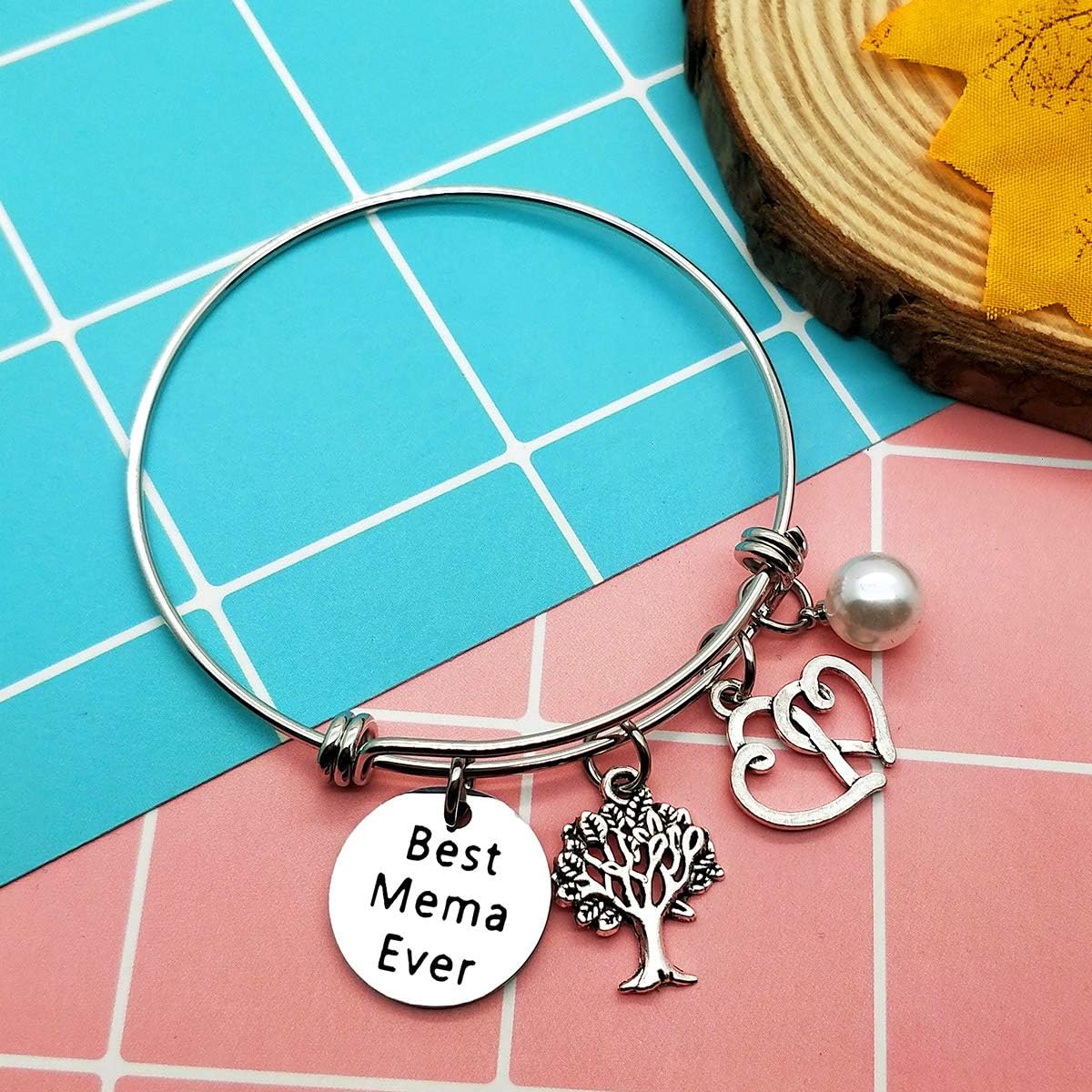 Mother's Day Gift for Mema Grandma Bracelet from Granddaughter Grandson Christmas Thanksgiving Valentine Day Birthday Gifts for Grandmother Grandma from Grandchildren Expandable Wire Bangle Bracelet - Image 2
