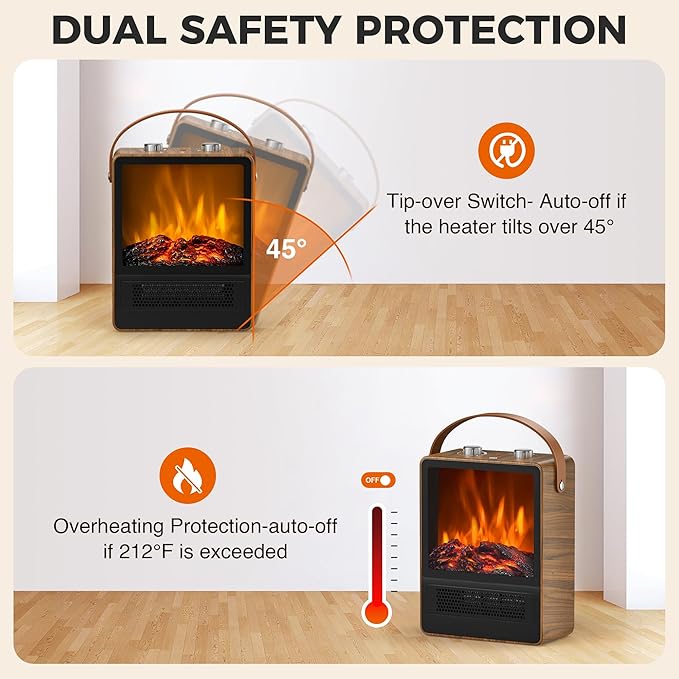 Chimenea Eléctrica Portátil 1500W/750W con Llama 3D miniatura 5
