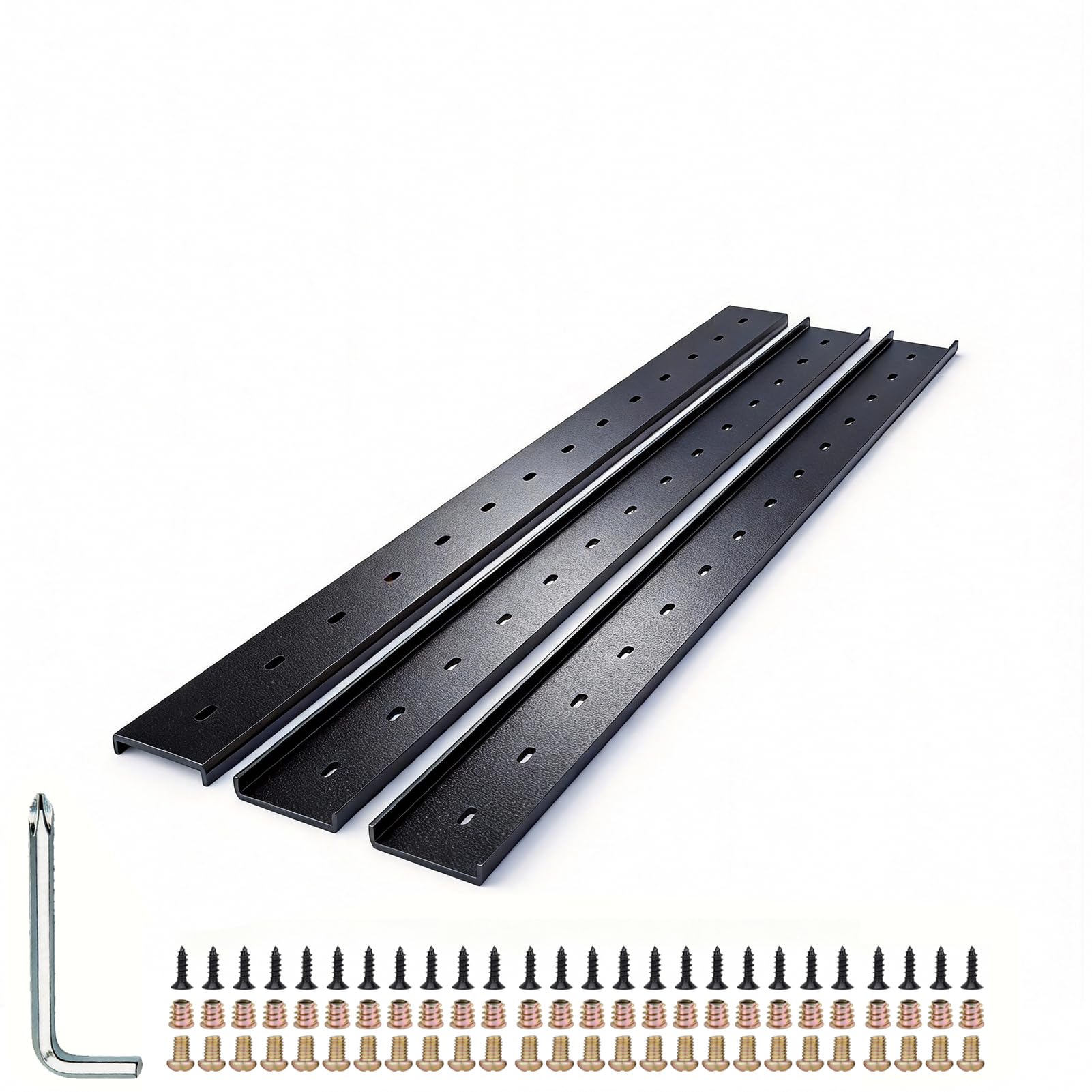 C Channel Steel Support Metal Support Bracing Hidden C Bracket for Table Top Live Edge Slab Woodworking, Black Coat Finish, 6 Holes (3 Pack 36 Inch)