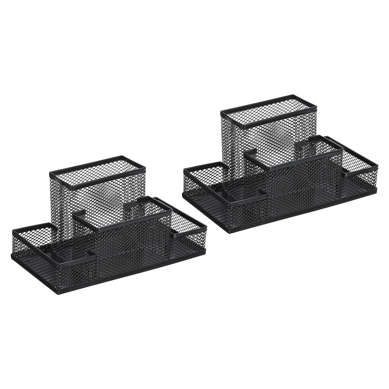 PATIKIL Maglia Metallo Penna Supporto, 2pz Scrivania Organizzatori 4 Scomparti Matita Contenitore Scatola per Ufficio Desktop, Nero