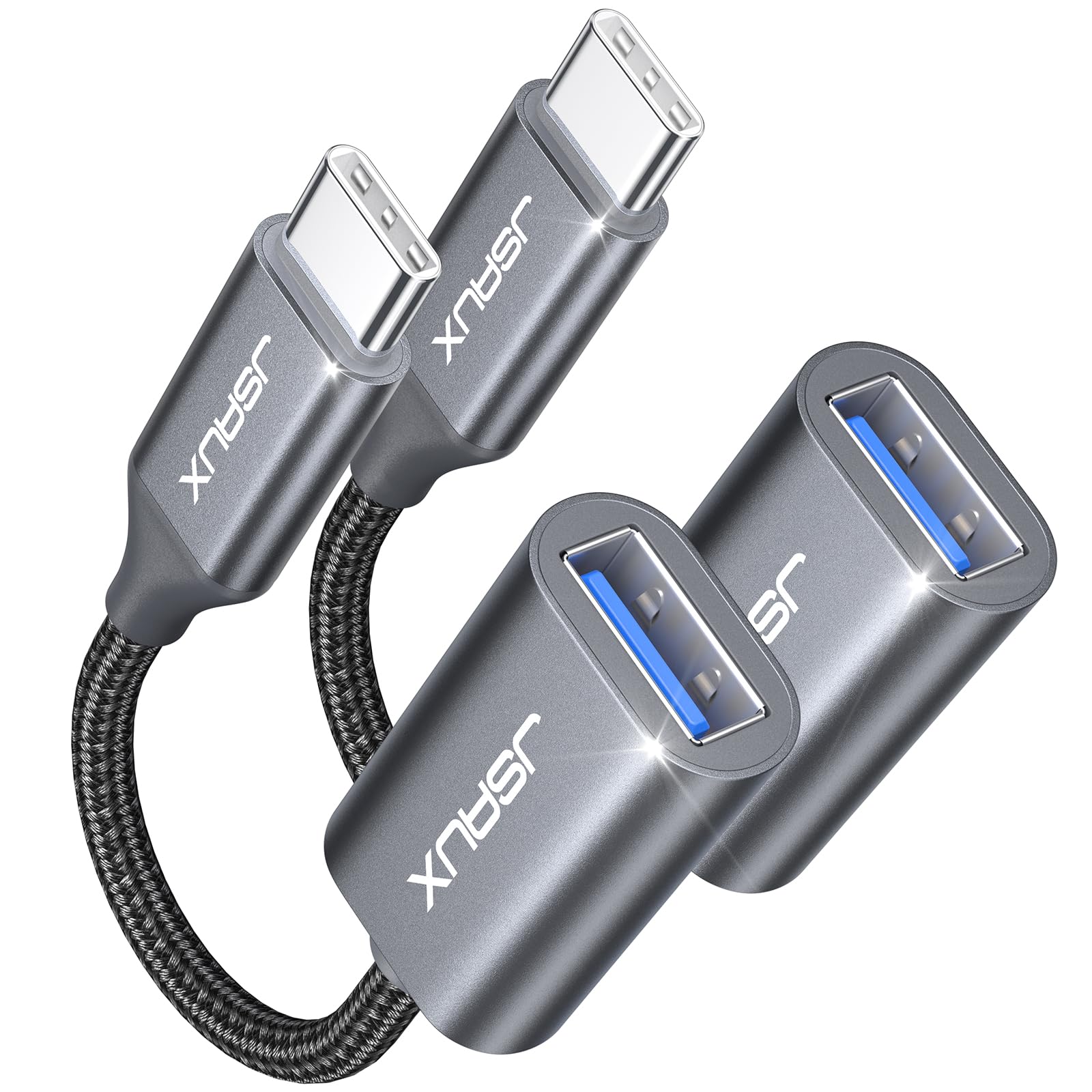 JSAUX Adapter USB C auf USB [2 Stücke] OTG Typ C auf USB 3.0 USB C Adapter OTG Kabel kompatibel mit iPhone 16 Pro Max/15 Pro Max, iPad Pro, MacBook Pro/Air, Galaxy S24/S23/S22 Ultra, Huawei P50-Grau