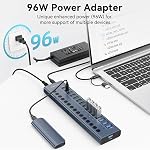 Alimenté USB 3.2 Le centre, ACASIS 16 Ports USB 3.2 Moyeu(8 USB-A 3.2 Ports+8 USB-C 3.2 Ports), en aluminium USB Hub Powered avec 96W Adaptateur de puissance, USB Hub pour PC/Laptop, Ordinateur, Flash Drive, Imprimante, Caméra