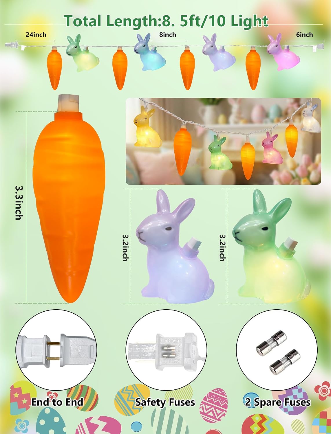 10 LED Bunny Carrot Camping String Lights, 8.5Ft Easter Decoration Outdoor image 3