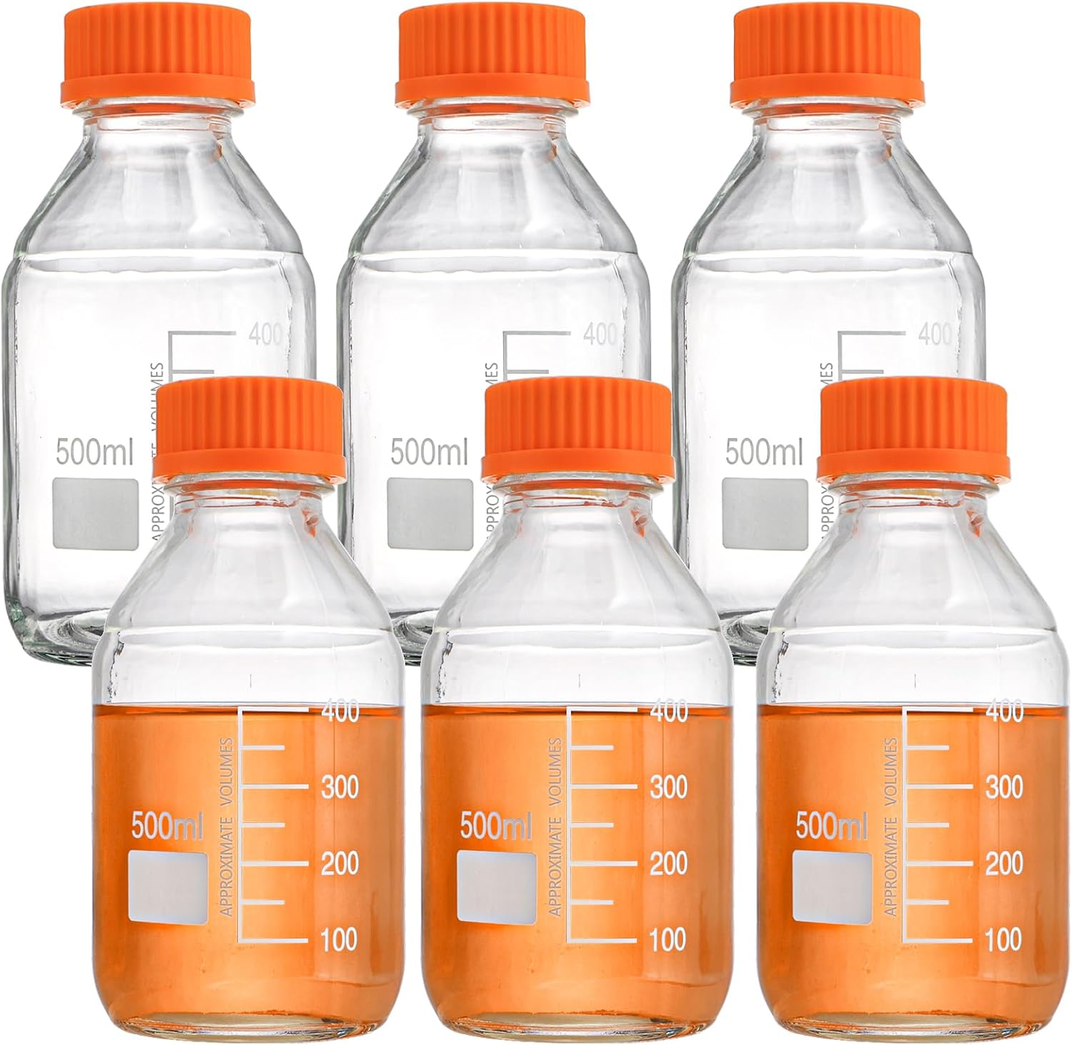 Yopay 6 Pack Media Storage Bottles 500ml, Reusable Glass Bottle with GL45 Screw Cap, Round Leakproof Scientific Glass Container for Labs, Classrooms or Home Use