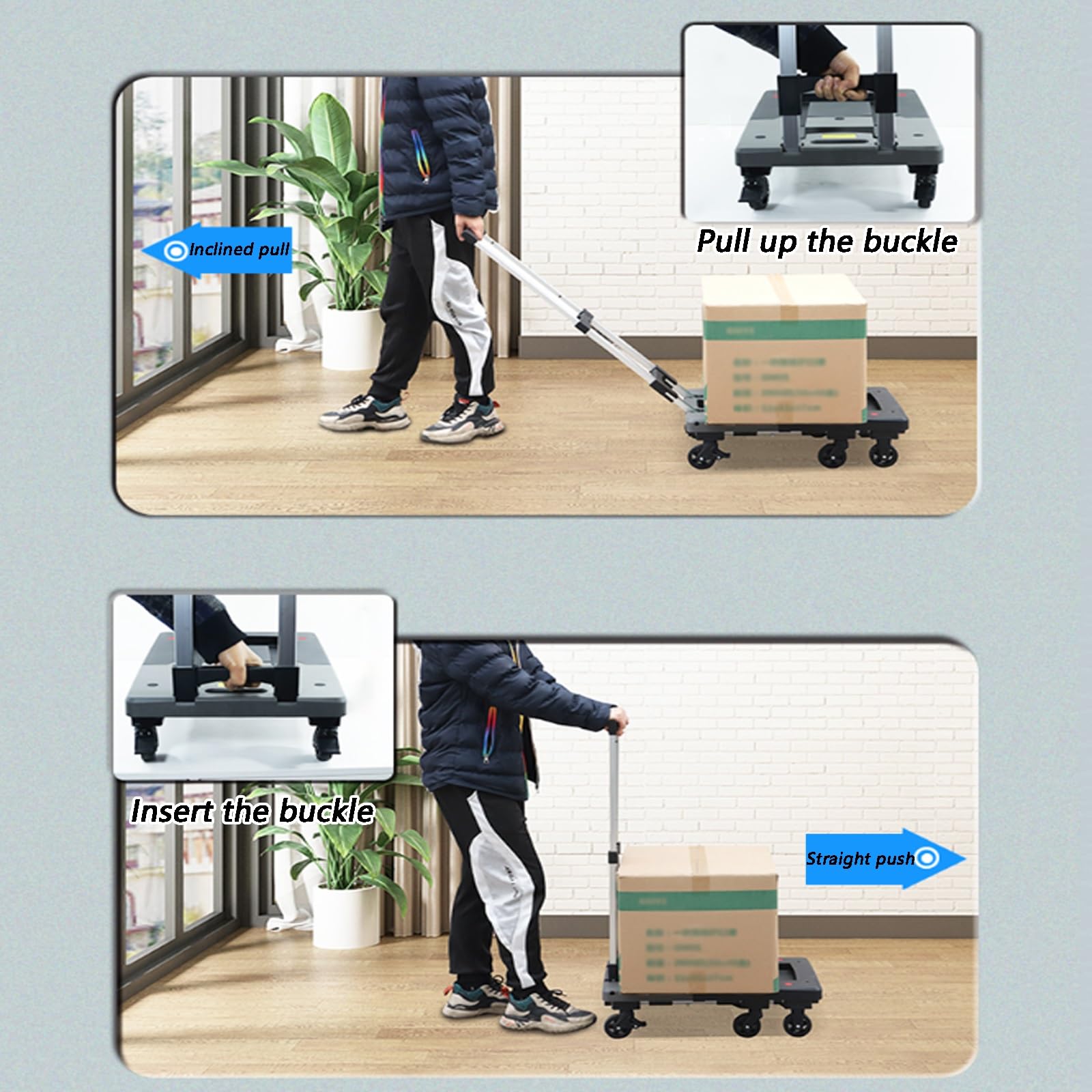 Plattformwagen, Tragfähigkeit 150 kg, einziehbares Fahrgestell, platzsparend(Black)