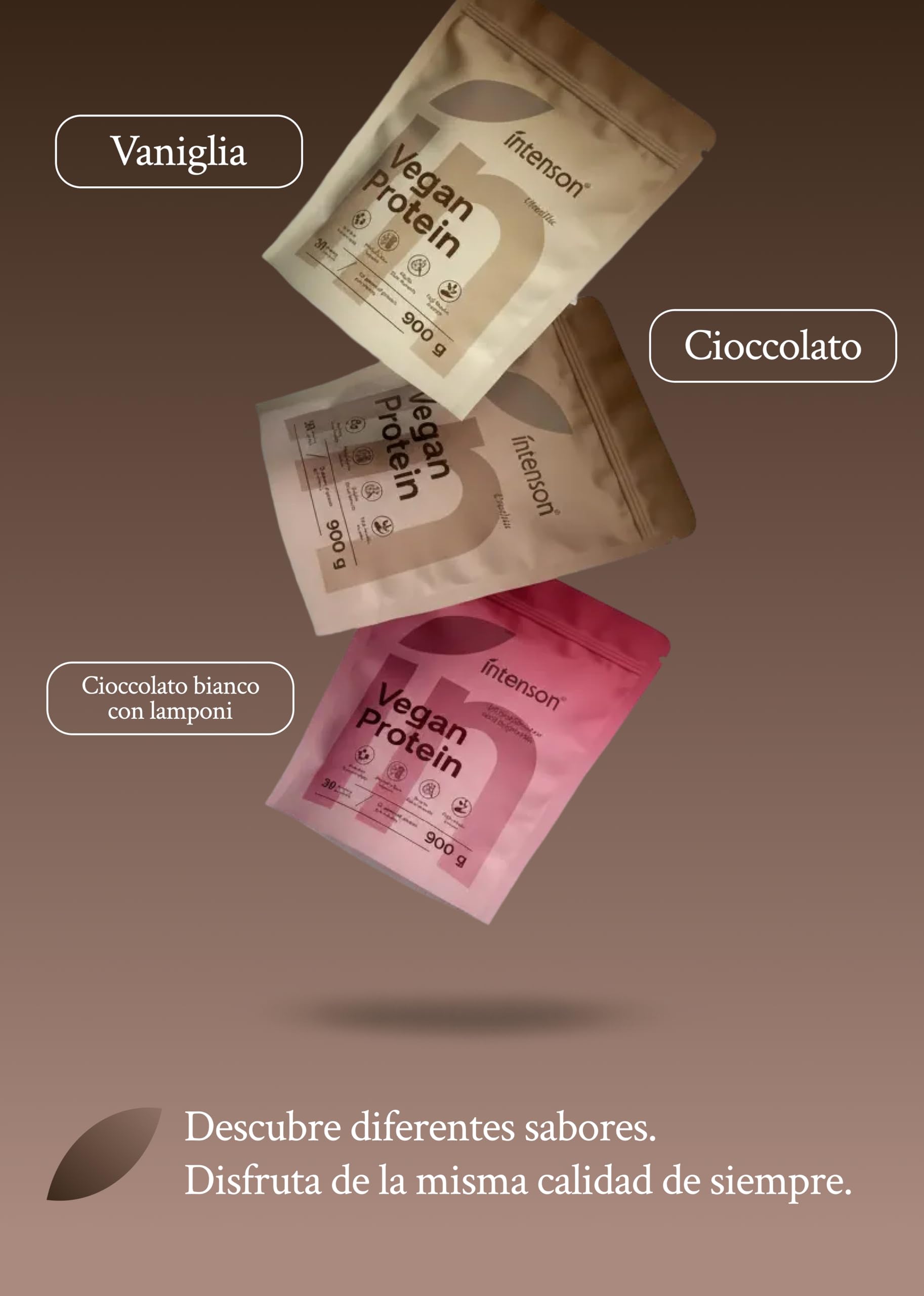 Intenson Vegan Protein Powder Chocolate, 900 g, 21 g de Proteína por Porción, 30 Porciones, Mezcla de Guisante y Cáñamo, 100% Vegetal, Sin Lactosa, Sin Gluten, Sin Azúcar, Fórmula Clean