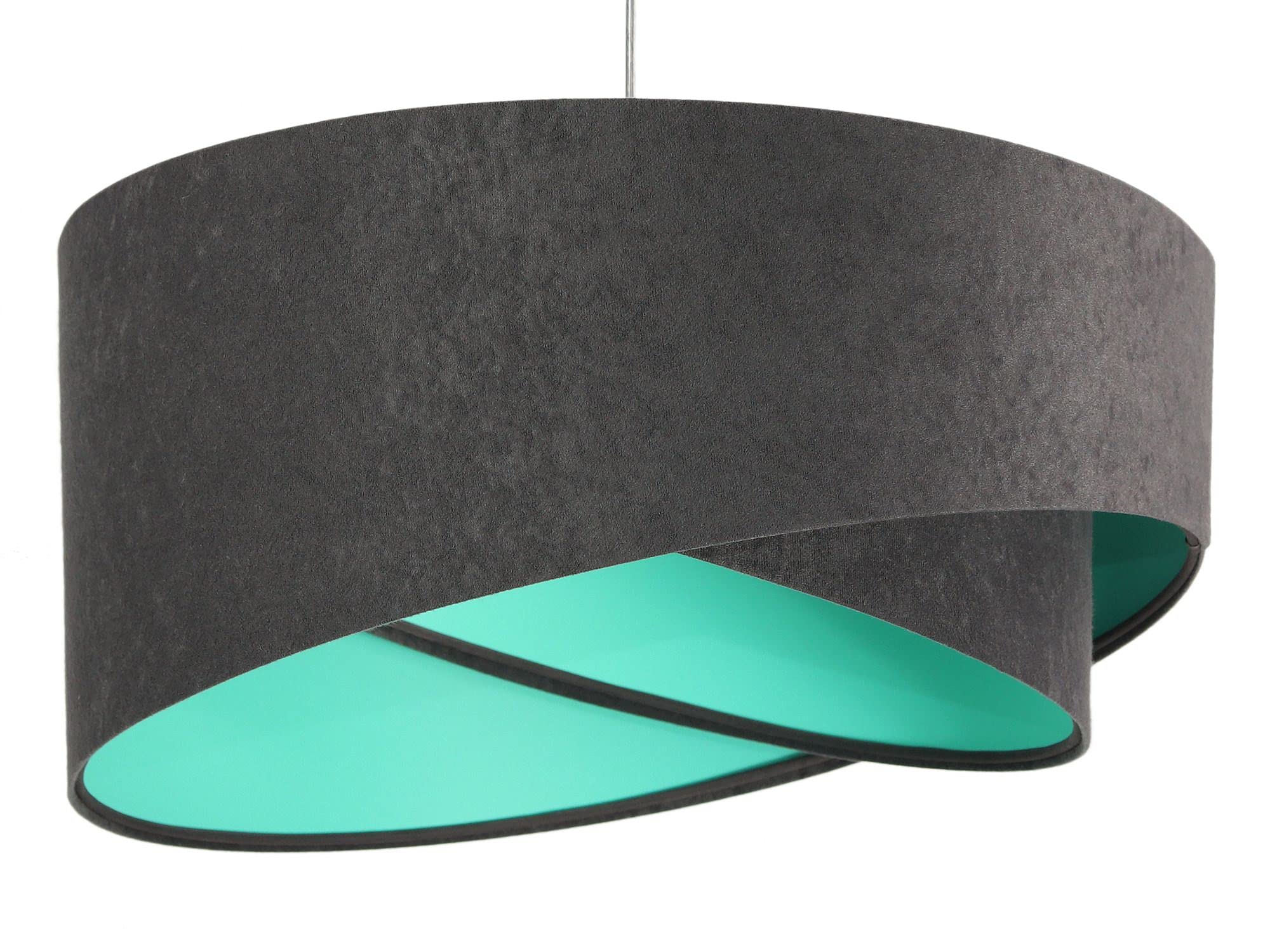 Licht-Erlebnisse Dekorative Hängelampe rund Ø50cm Dunkelgrau Mint Ø50cm aus Stoff Pendelleuchte Esszimmer Wohnzimmer