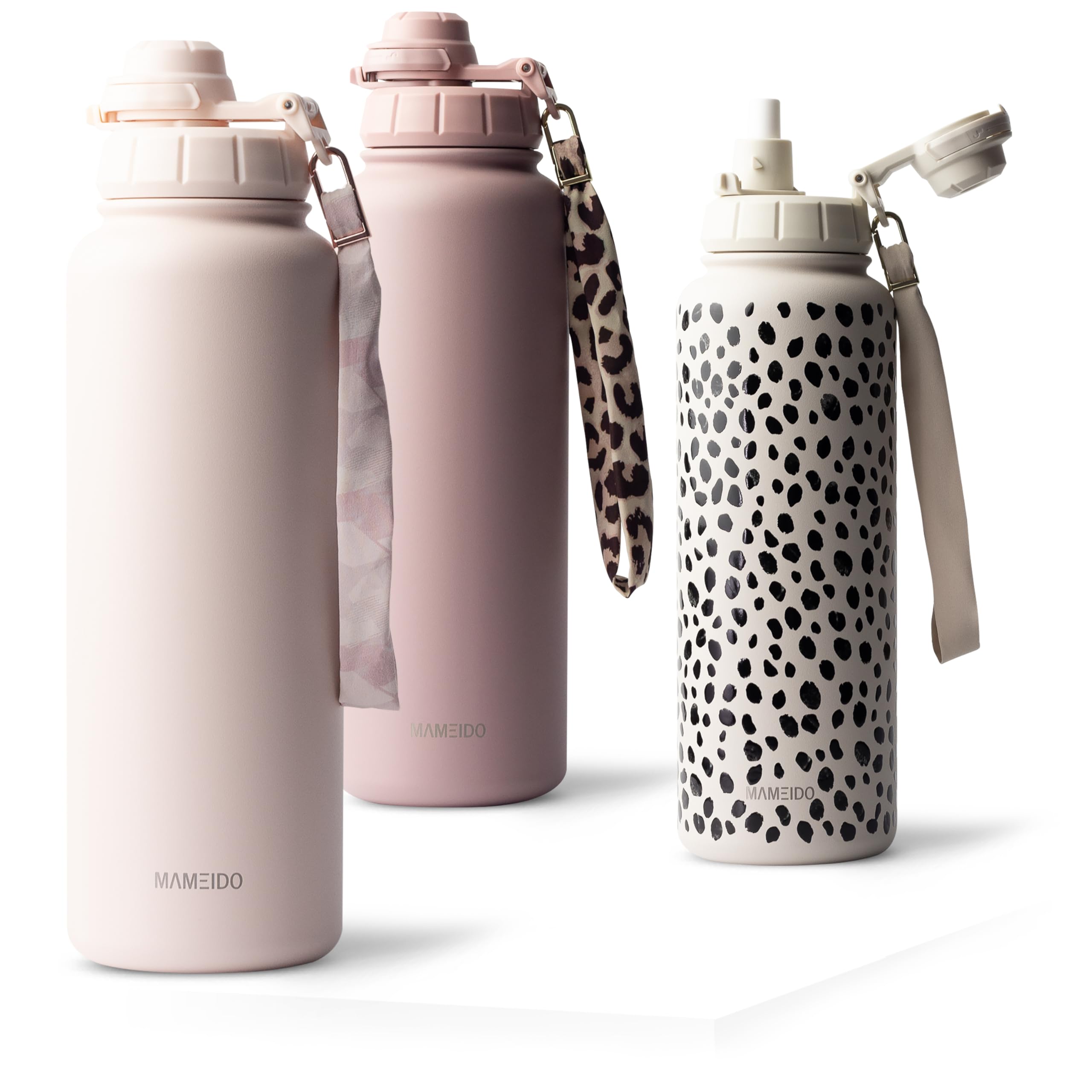MAMEIDO Thermosflasche mit Strohhalm 1,2 l, auslaufsichere Trinkflasche Edelstahl isoliert, Wasserflasche BPA-frei mit Trageschlaufe, Water Bottle Sport (Blush Kissed)