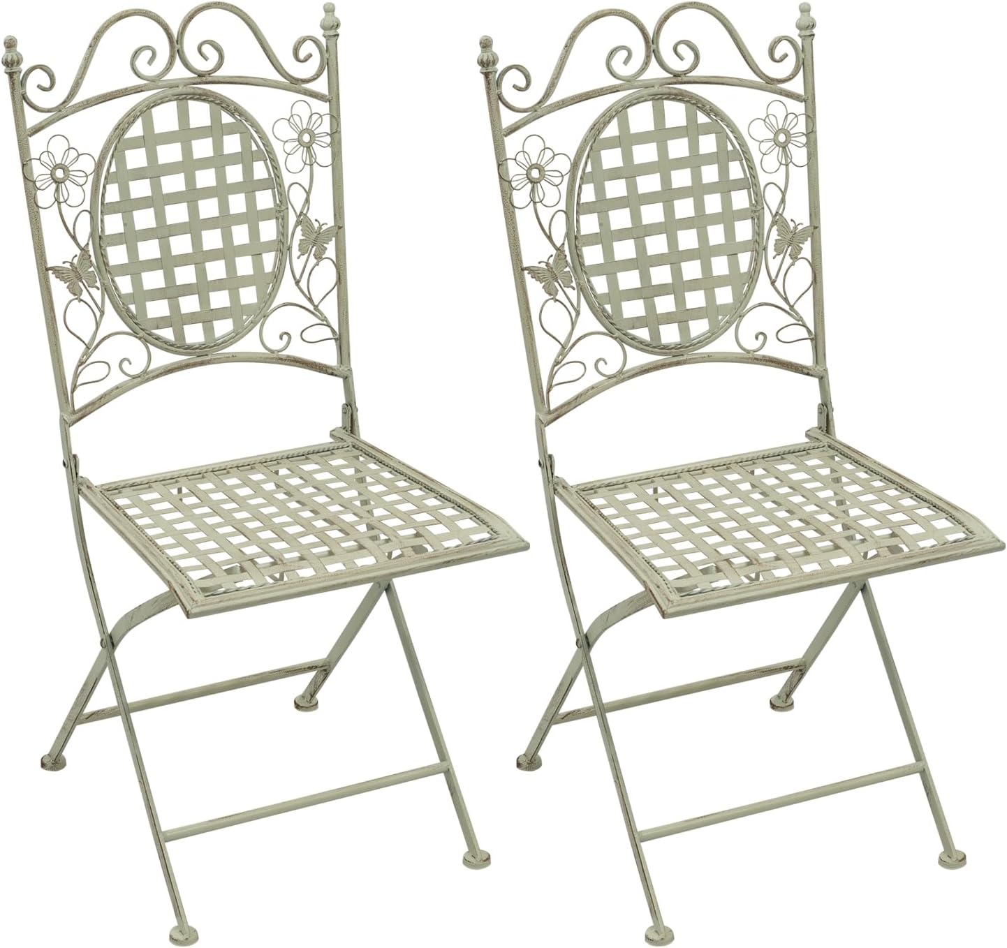 Maribelle White Square Metal Floral Designed Folding Outdoor Garden Patio Chairs X 2