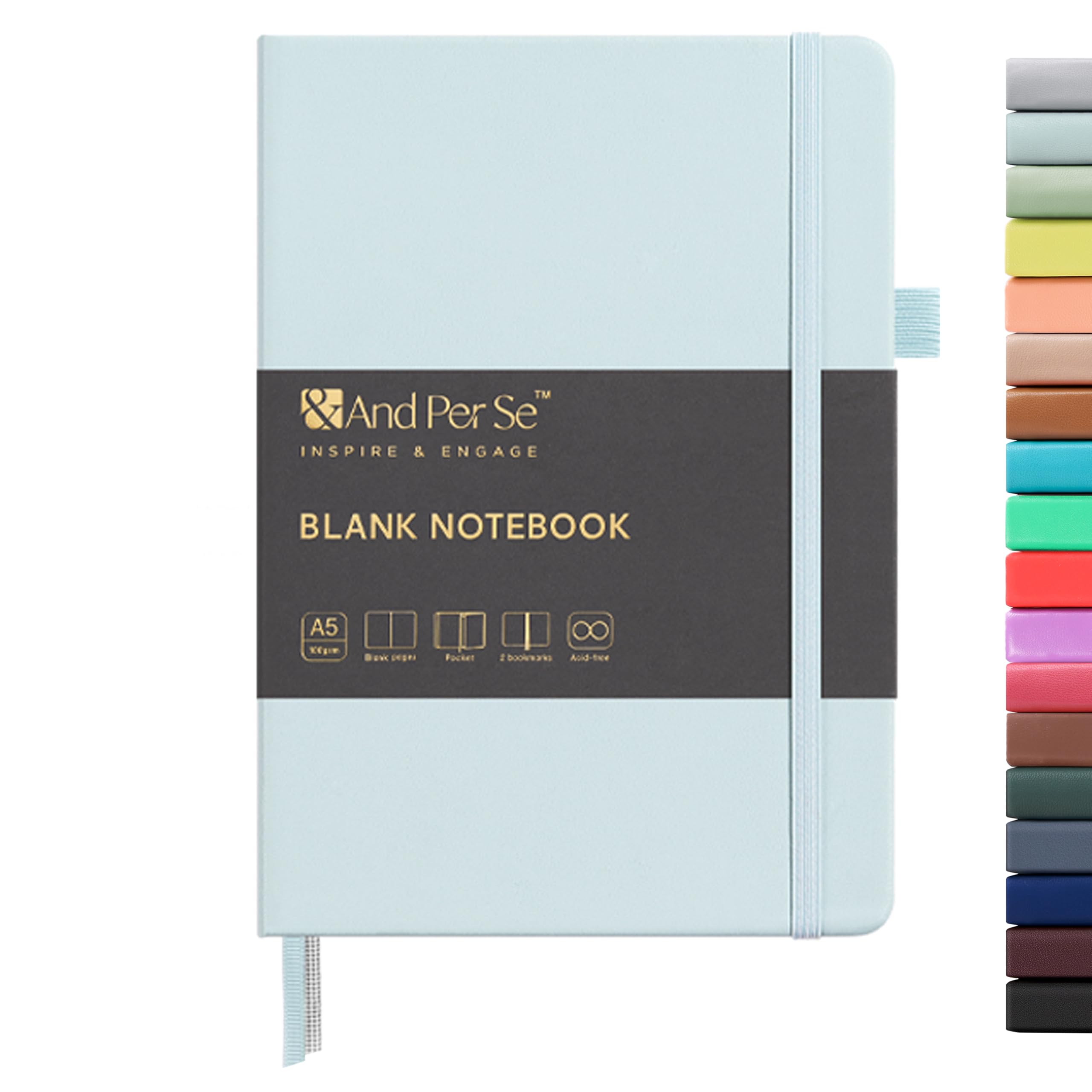 &And Per Se Blank Sketch Notebook, A5 Hardcover, 160 Pages 100gsm Thick Paper, Unlined Journal for Drawing, Doodling, Hand Lettering – Creative Gift for Artists, Designers, Writers (Cyan)