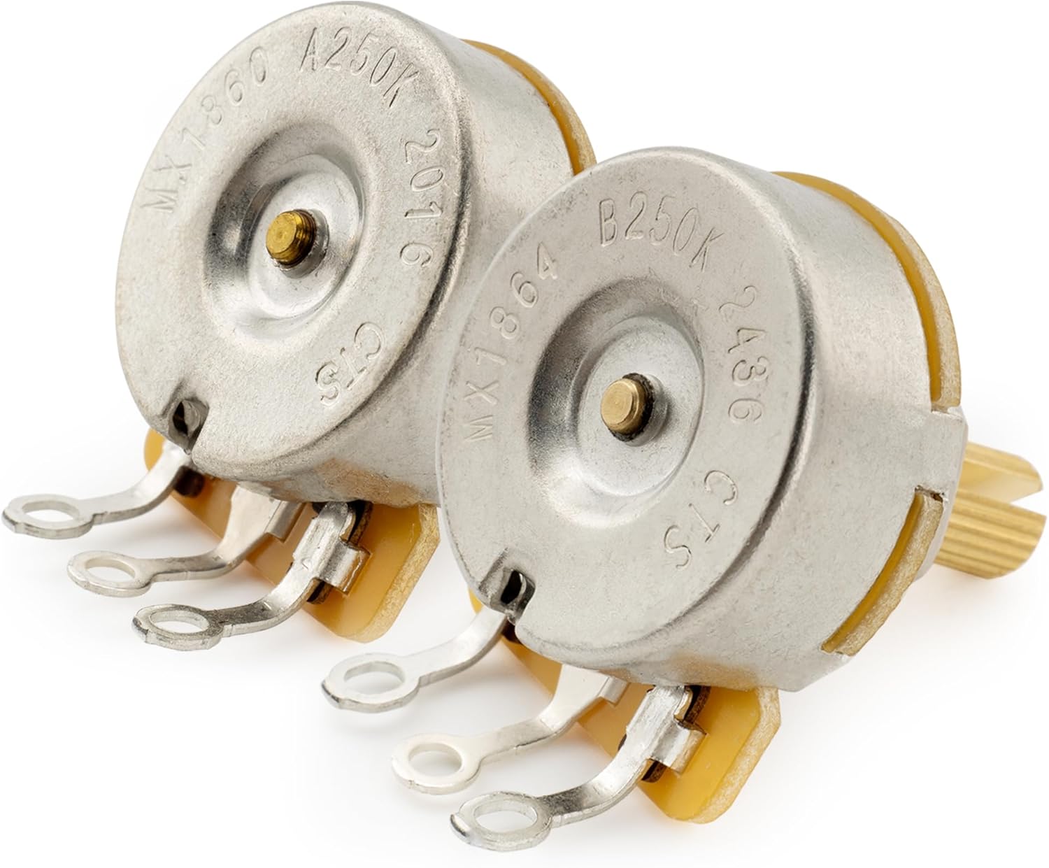 CTS 450G A250K+B250K Pots Brass Short Split Shaft 1/4 Inch 10% Audio Linear Taper Potentiometers for Electric Guitar Bass (Set of 1A1B)