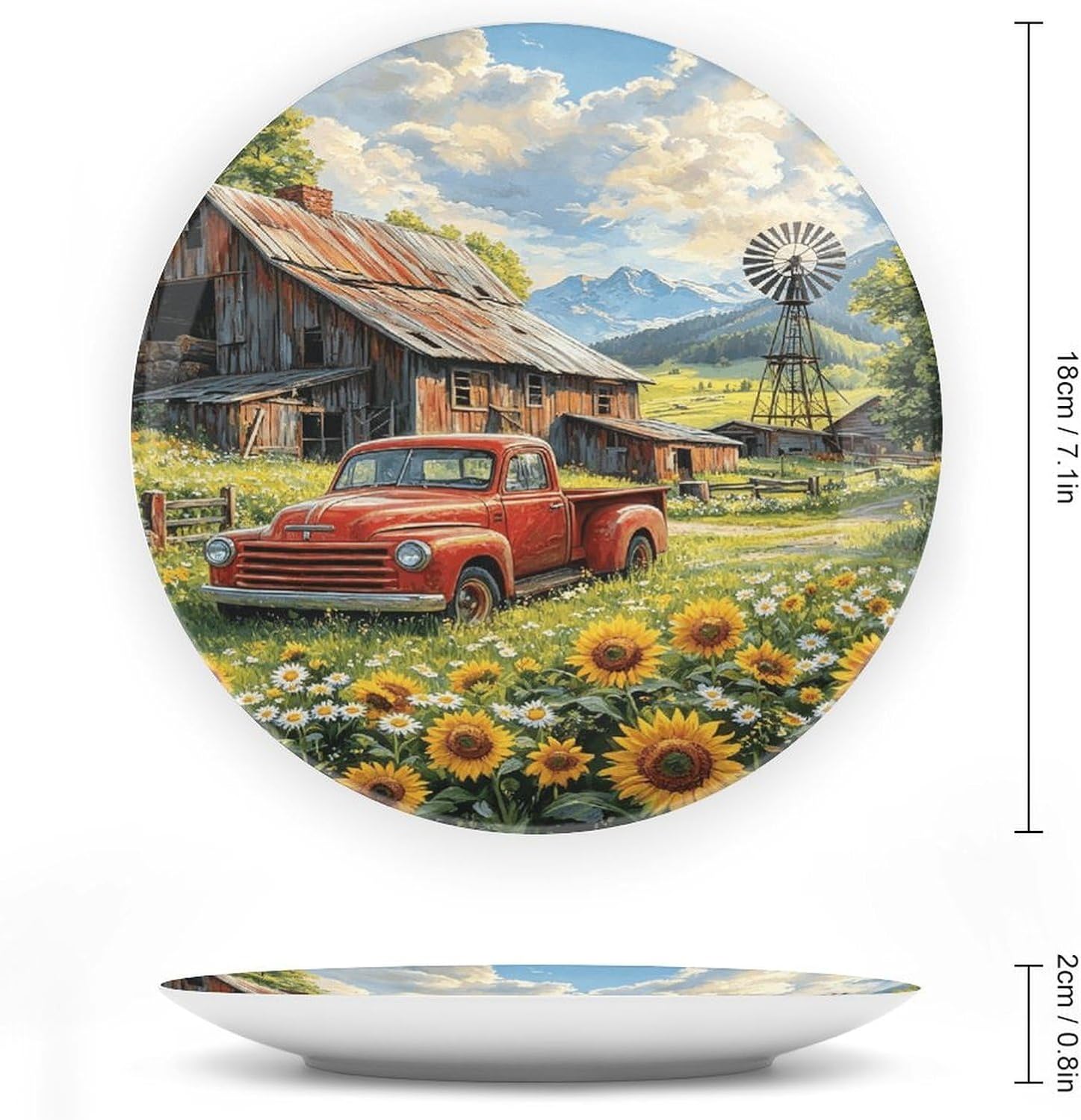 Rural Red Truck Bone China Decorative Plate with Stand 7inch image 2