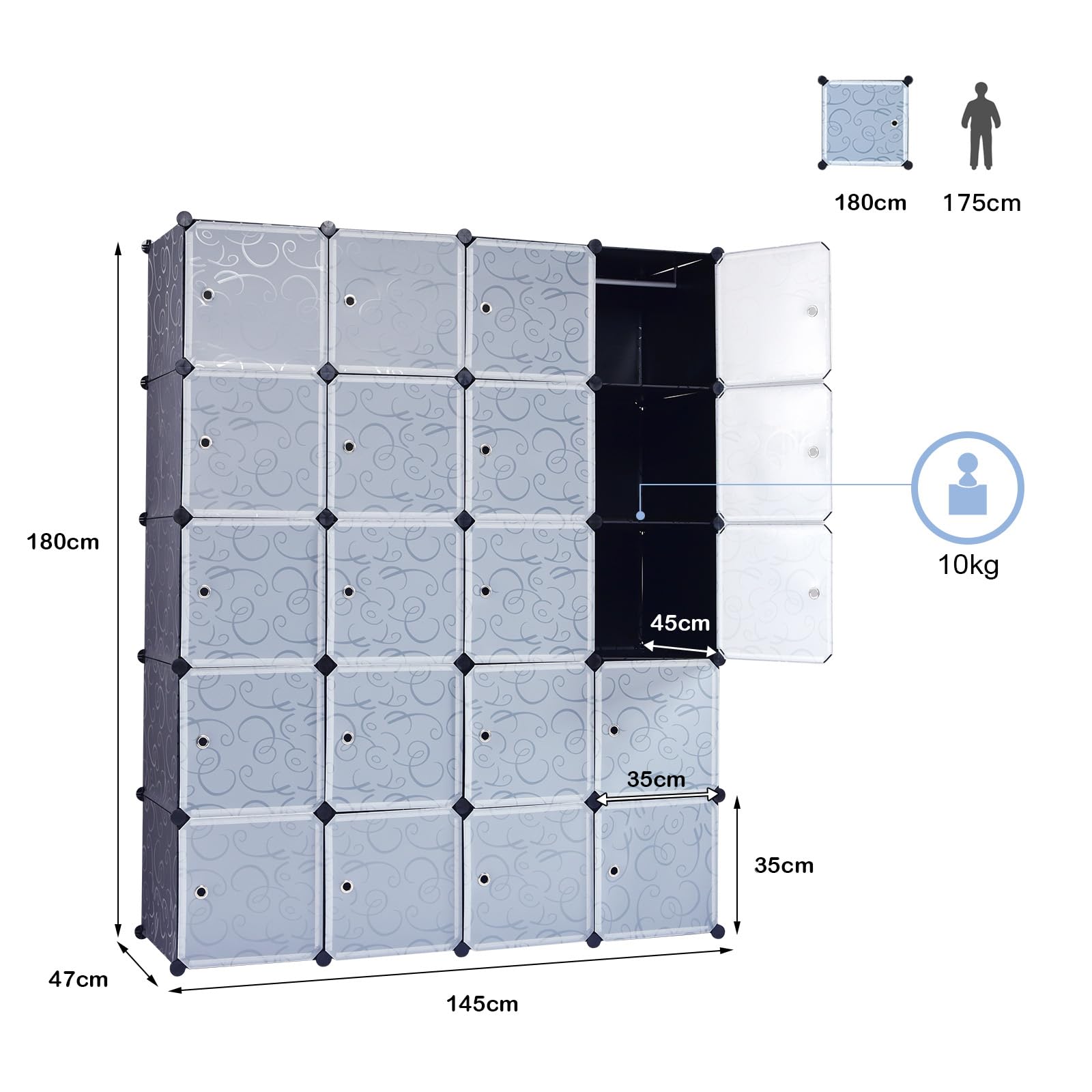 COSTWAY 20 Würfel Steckregal, DIY Würfelregal stapelbar aus Kunststoff, Regalsystem Stufenregal Modular mit Kippsicherung für Schlafzimmer, Wohnzimmer