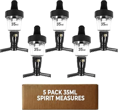 Chabrias Ltd 5 Pack 35ml Black Spirit Optic Measures, CE Government Stamped UK Made, Professional Wall Mounted Drinks Dispenser for Pubs, Bars, Licensed & Hospitality Use, Wall Bracket Not Included