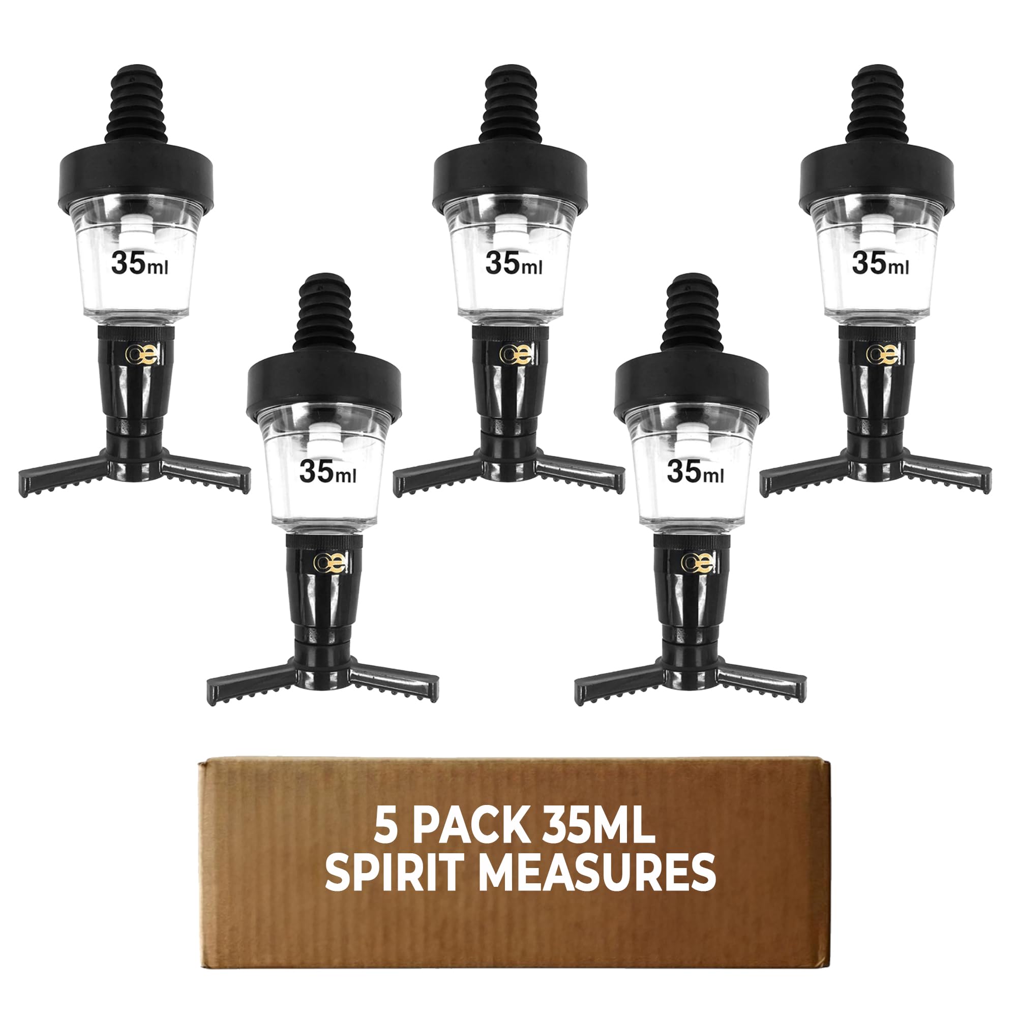 Chabrias Ltd Black 5 Pack 35Ml Spirit Optic Measures, Ce Government Stamped Uk Made, Professional Wall Mounted Drinks Dispenser For Pubs, Bars, Licensed & Hospitality Use, Wall Bracket Not Included