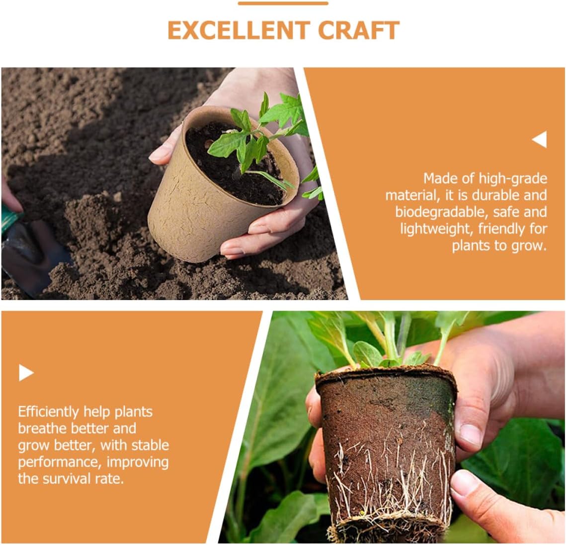 100Pcs Plant Nursery Pots Seedling Starter Cups Pulp Planter Kit for Germination Gardening