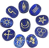 Vista 1 de Rockcloud Juego de runas de brujas de cristal curativo Lapislázuli, símbolo gitano, piedras de chakra, piedra de palma, equilibrio de reiki, 10