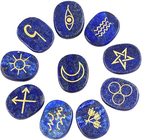 Miniatura 6 de Rockcloud Juego de runas de brujas de cristal curativo, símbolo inglés, piedras de chakra, piedra de palmera, equilibrio de reiki, 7 piezas