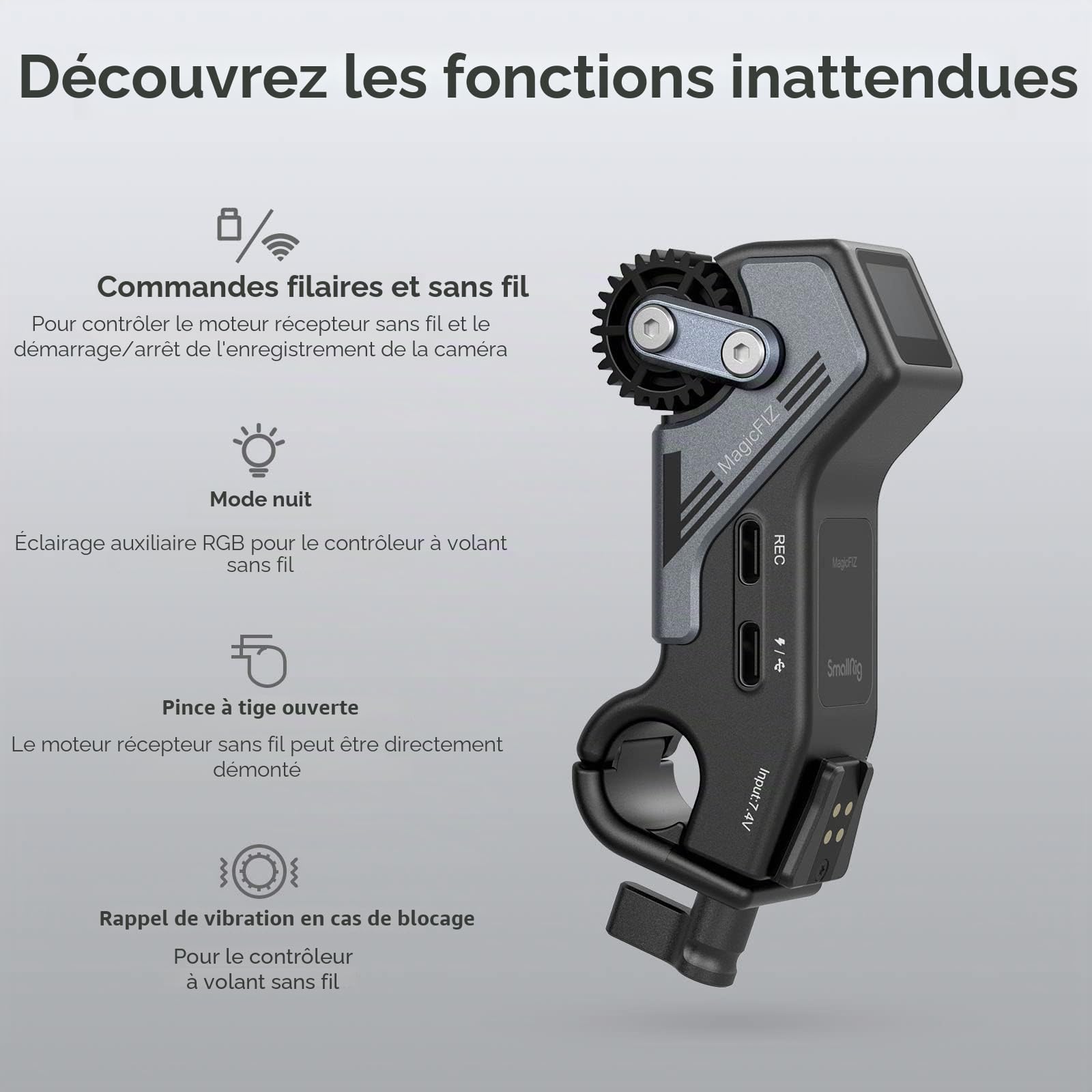 SMALLRIG Follow Focus sans Fil, Contrôle de Mise au Point de l'Objectif MagicFIZ avec Moteur Récepteur, Poignée, Module de Contrôleur Electronique et Accessoires - 3782
