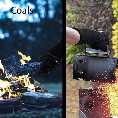 Miniatura 17 de Guantes de parrilla para barbacoa para cocinar en fogatas, guantes resistentes al calor de 1472 °F para cocinar al aire libre, barbacoa, hoguera