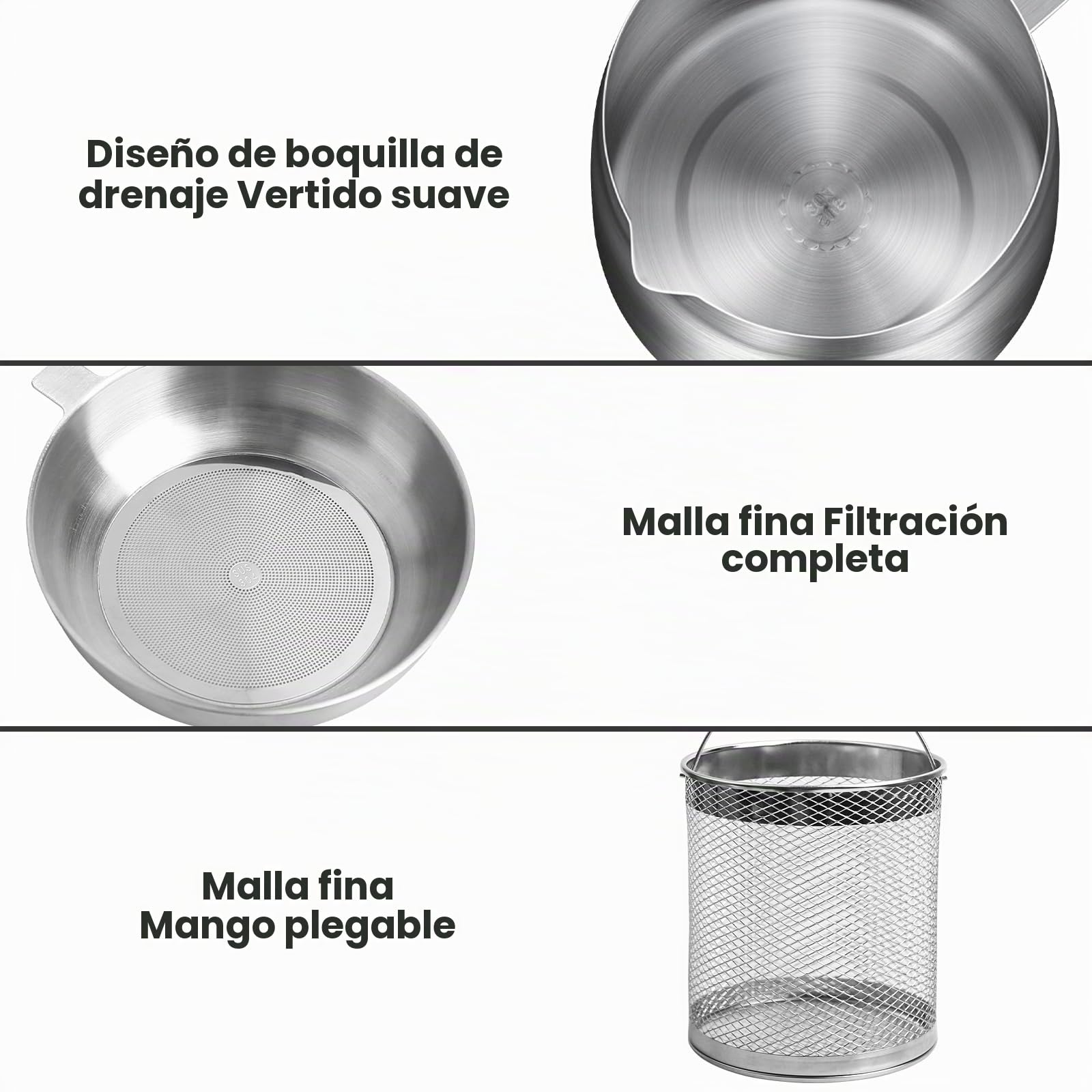 Olla de filtro de aceite de acero inoxidable 304, depósito de grasa de tocino con colador, olla de filtro de aceite de gran capacidad, depósito de filtro de aceite multifuncional, mini