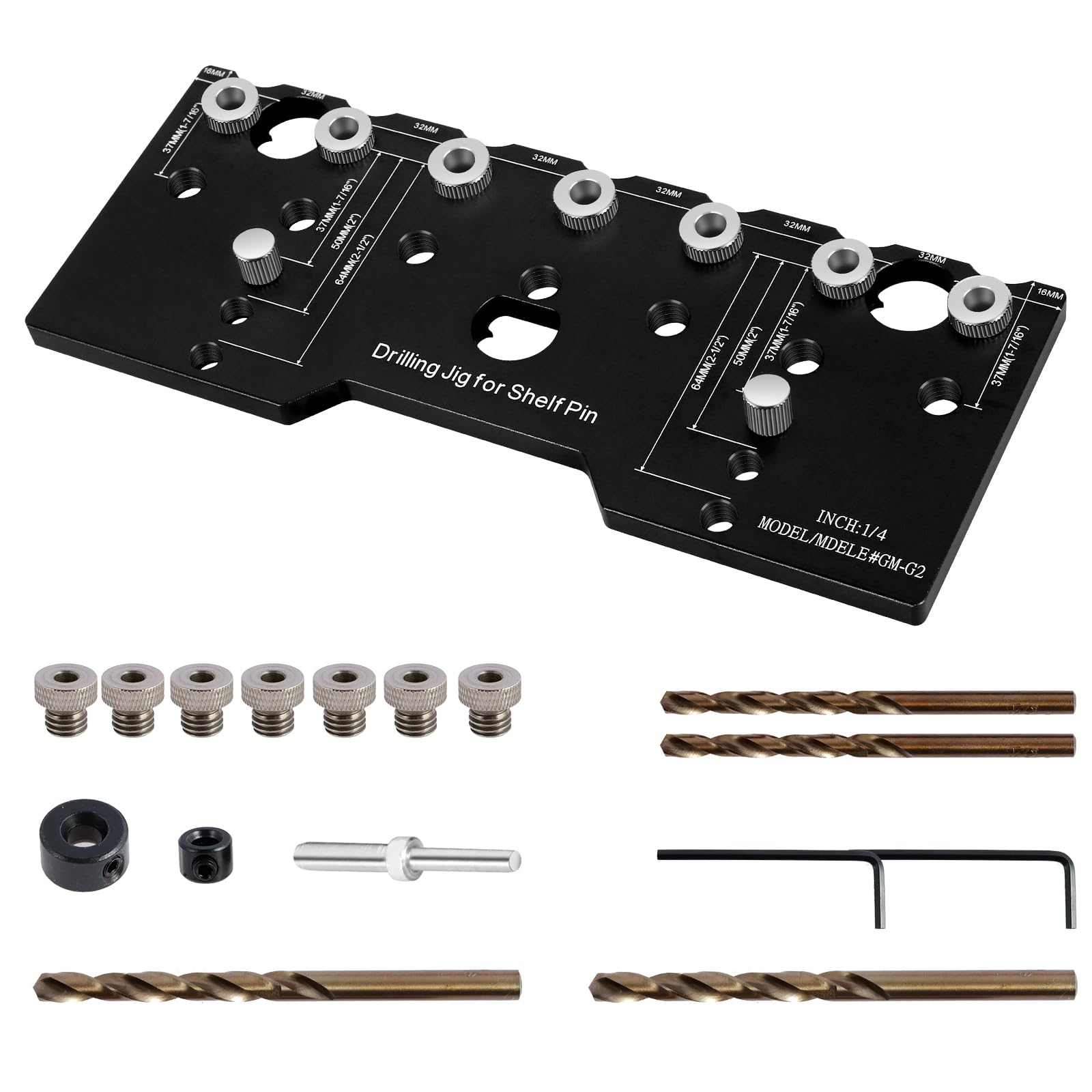 Bohrschablone für Regalstifte mit 7 Gehärtete Bohrerführungen Bohrschablone Hochwertige Alu 22 * 10cm 1/4 Zoll 5mm Bohrlehre 32mm Bohrführungen für Holzbearbeitung Heimwerken Heimwerken (Schwarz)