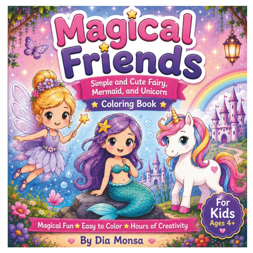 Magical Friends: Simple and Cute Fairy, Mermaid and Unicorn Coloring Book