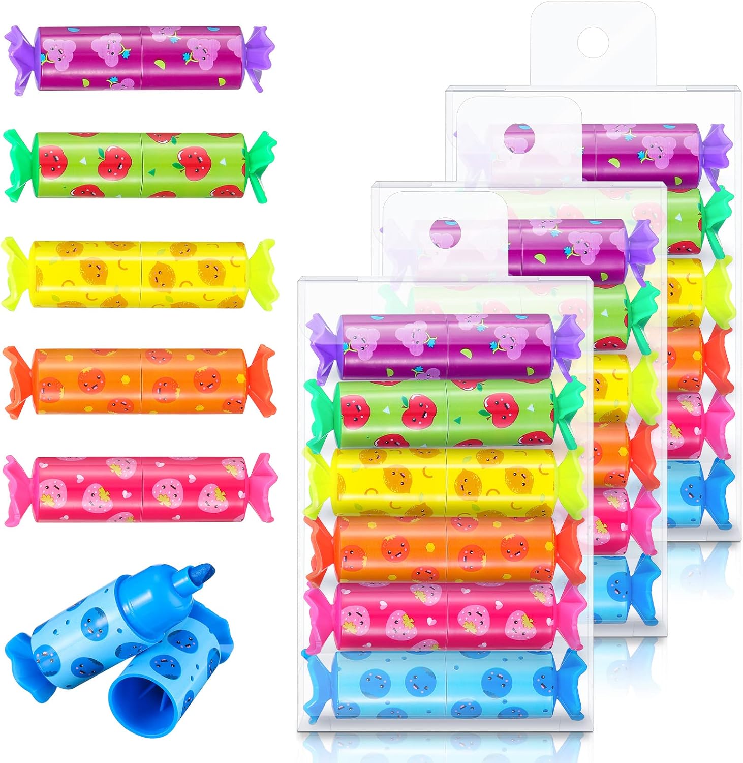 Geyee 24 Pieces Mini Highlighter Candy Pastel Highlighter for Kid Student 6 Colors Cute Chisel Tip Marker Pen for Candy Party Birthday Drawing Poster Diary Greeting Card School Office Supplies