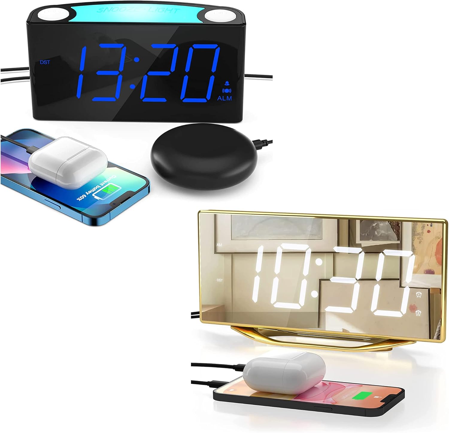 Super Loud Vibrating Alarm Clock for Heavy Sleepers, Digital Dual Alarm Clock for