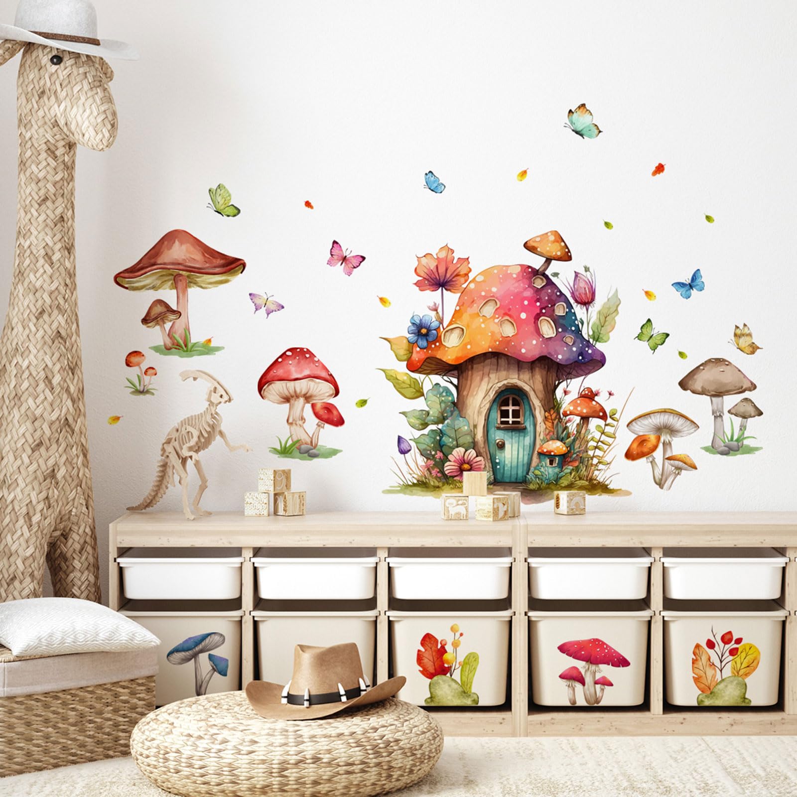 MIYALIONE Forest Mushroom Wall Decals Woodland Flower Wall Stickers Girls Bedroom Living Room Bathroom Wall Decor