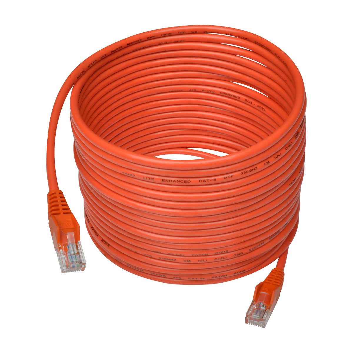 Tripp Lite 25ft Cat5 Cat5e Snagless Molded Patch Cable UTP Orange RJ45 M/M 25' (N001-025-OR)
