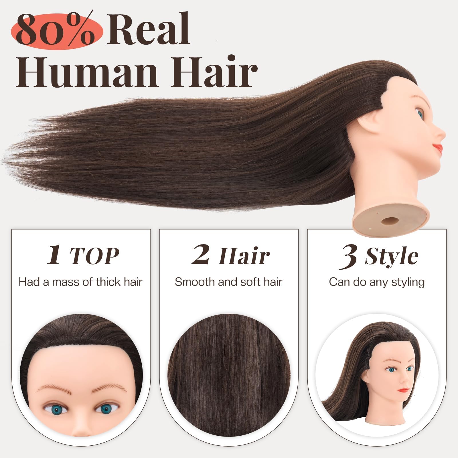 Neverland Beauty Mannequin Head with Hair, 60% Real Human Hair Straight 26"-28" Doll Head Human Hair for Hairdresser