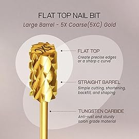 USA PANA 3/32 Shank Size Professional - Flat Top Large Barrel Carbide Bit 5X Coarse to Extra Fine Grit - Nail Drill Bit for Dremel Machine (5X Coarse, Gold)