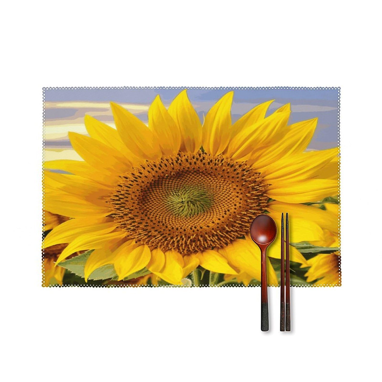 Fekiloot Style Golden Yellow Sunflower Placemats Set Of 6,Table Mat