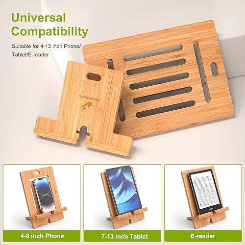 Miniatura 6 de Pezin & Hulin Soporte ajustable de bambú para tableta, soporte para teléfono celular de escritorio compatible con Pad 9.7, 10.5, 12.9, Air 2 3 4