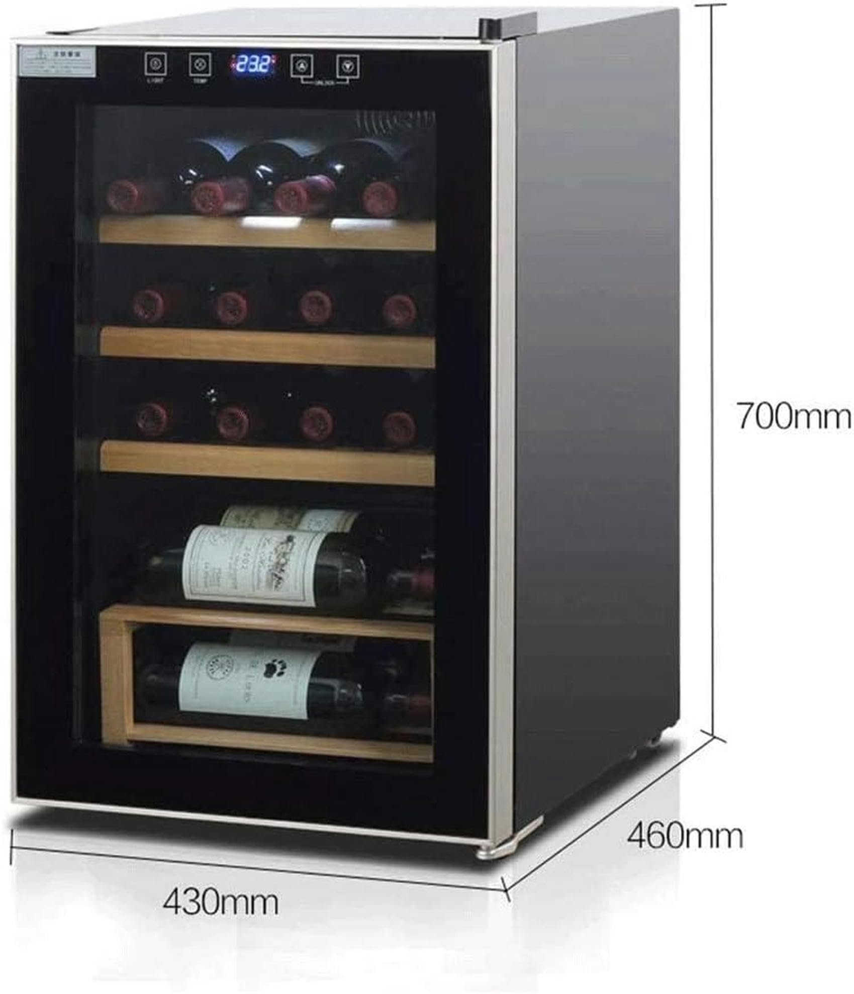 Refrigerador para Vinos - Enfriador De Botellas De Vino con Compresor - Zonas De Temperatura Individuales Y Blancas - Capacidad para hasta 30 Botellas - Silencioso con Vibración