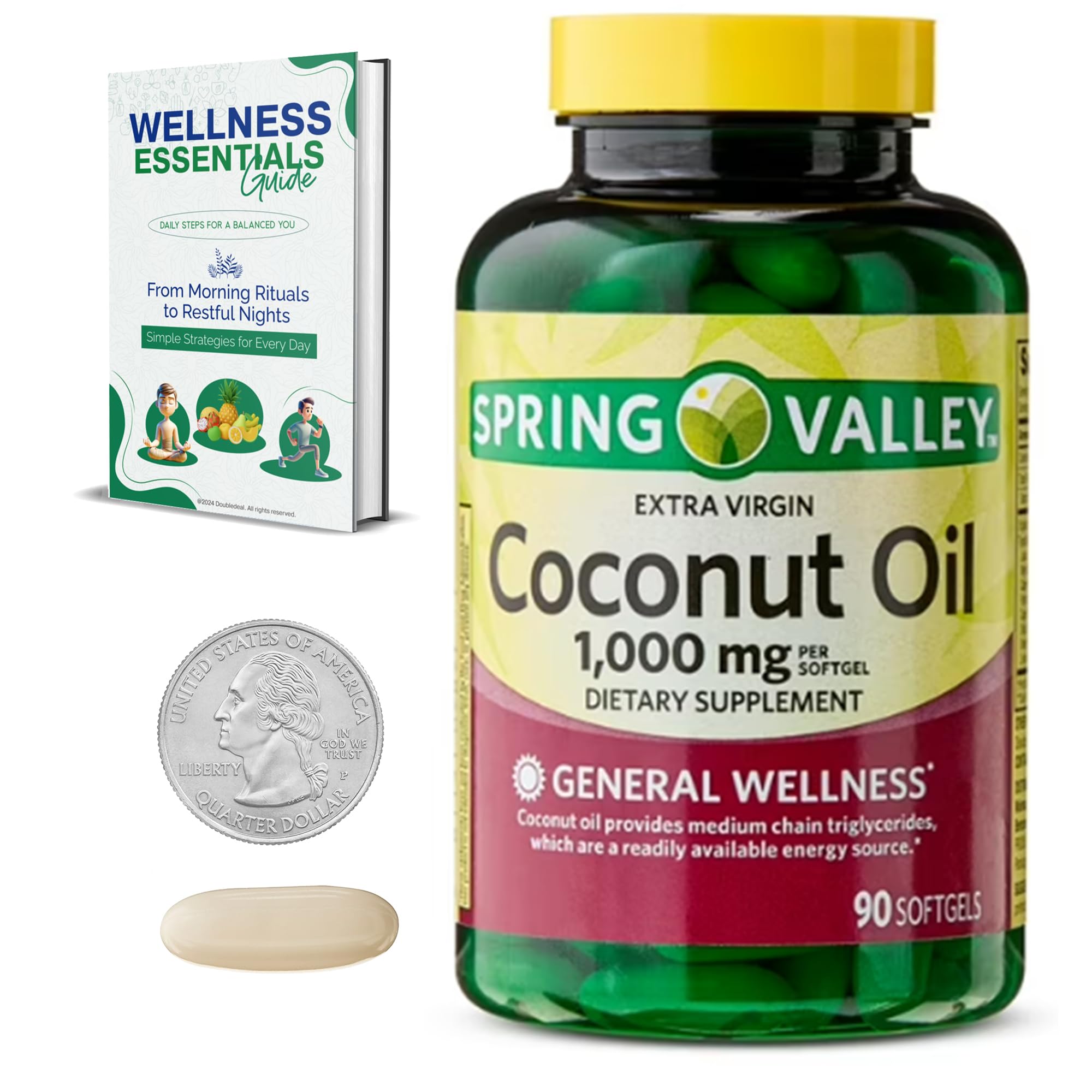 Extra Virgin Coconut Oil Softgels, 1,000 mg, 90 Count, Organic Cold-Pressed, No Gluten or Preservatives, No Artificial Flavors, Non-GMO, Unflavored,