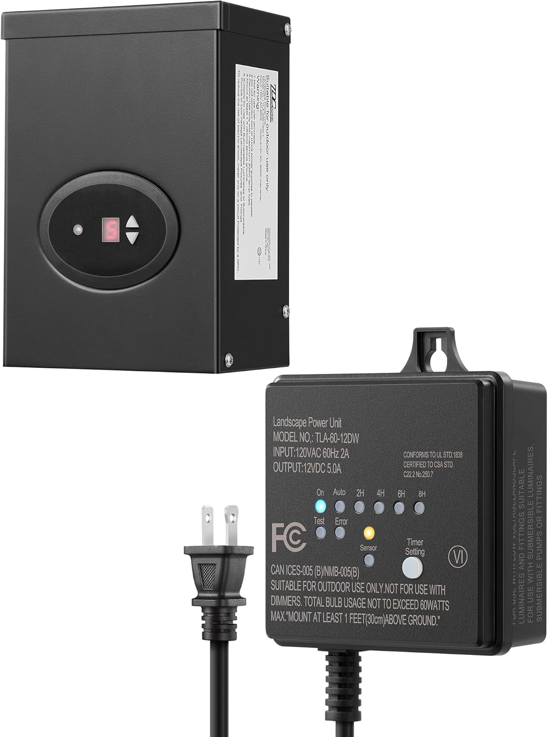 DEWENWILS Low Voltage Landscape Transformer, Outdoor Transformer with Timer and Photocell Sensor, 120V AC to 12V AC, Weatherproof, for LED Lighting, Spotlight, Pathway Light, ETL
