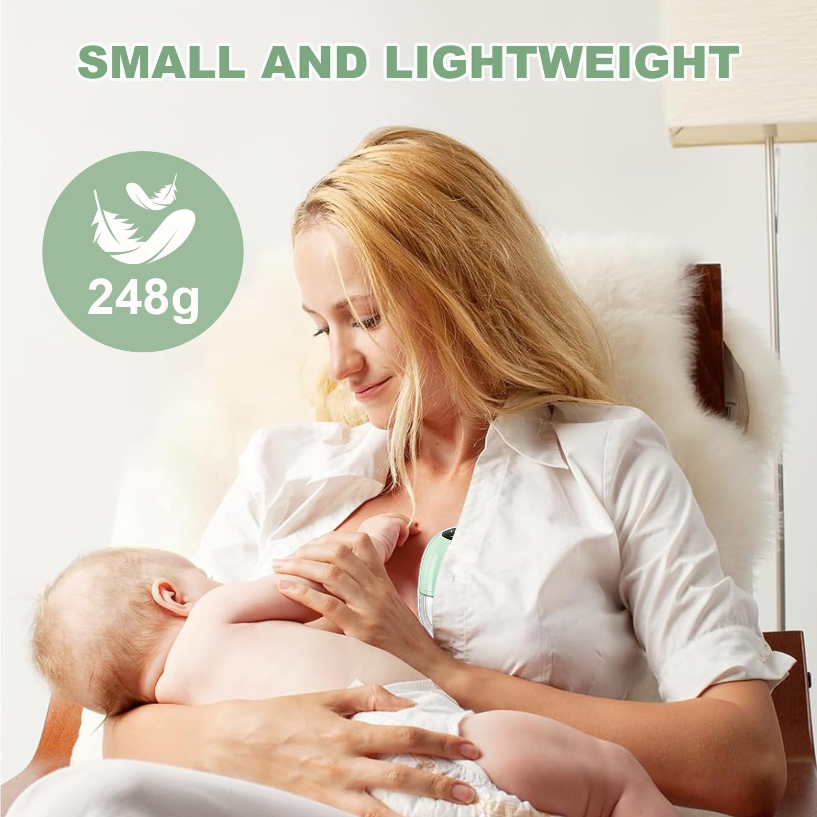 TOPCHANCES Electric Breast Pump,Wearable Hands Free Electric Pump,4 Modes 12 Levels,Portable Lightweight Pump 17/19/21/24mm Flange,Leak-Proof and Ultra-Quiet,BPA Free(Touchscreen,Green-1PC) - Image 4