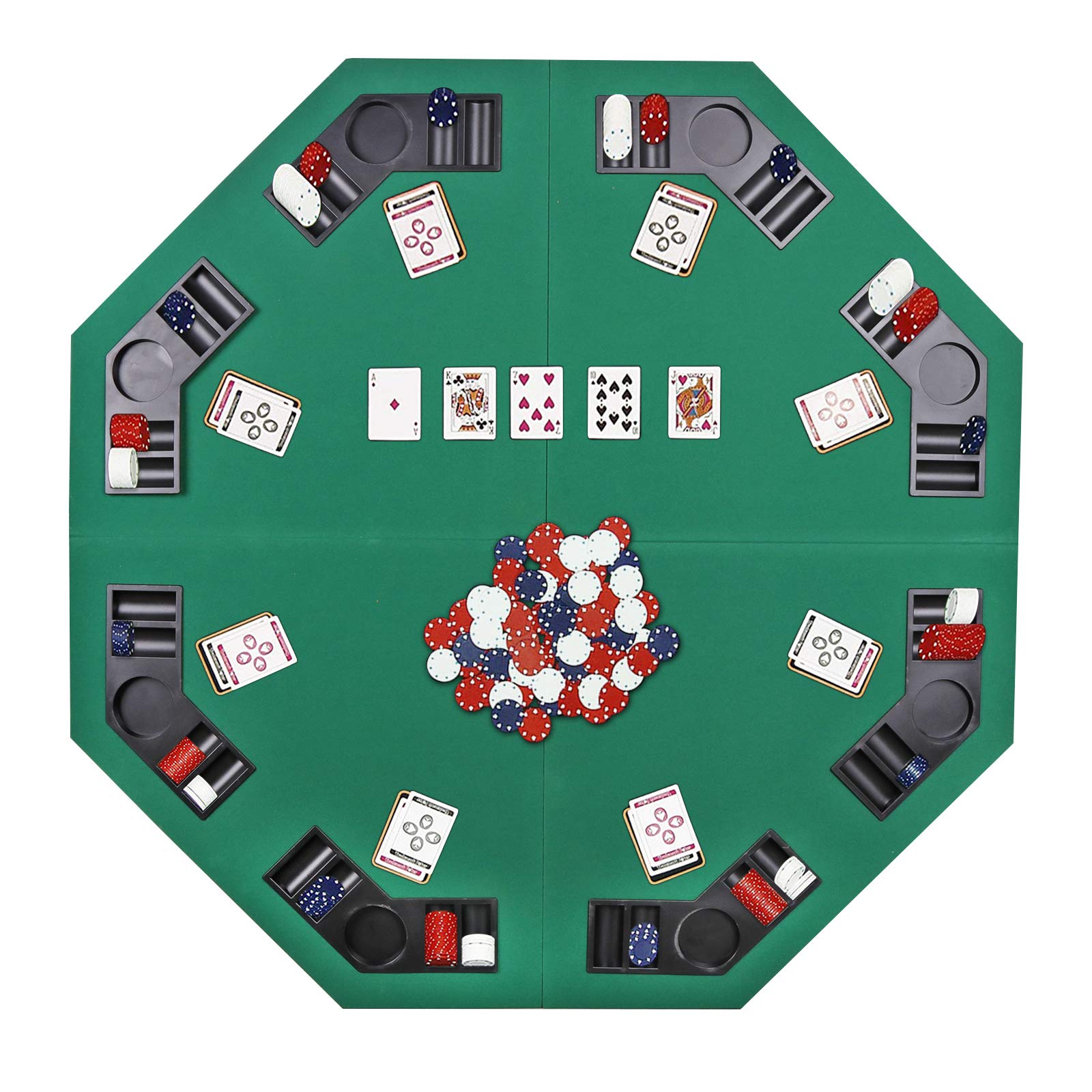 JungleA 48-inch Portable Poker Table Top Folding Octagon 8-Player Poker Cover Topper Casino Layout Cover with Carrying Case