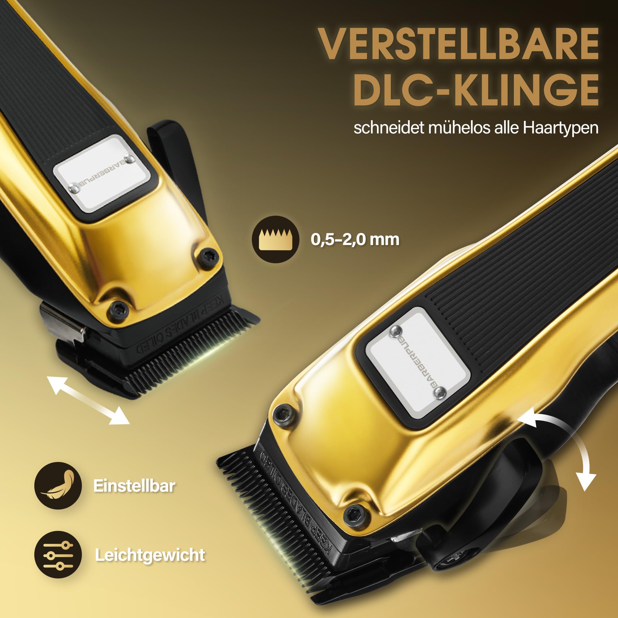 BarberPub Haarschneidemaschine Profi, Haarschneider Herren Mit 6 Klingen, 2 Gehäusedeckeln & Ladestation, Haartrimmer Verstellhebel 0,5-2,0mm, Bartschneider Elektrisch für Friseursalon, HC176