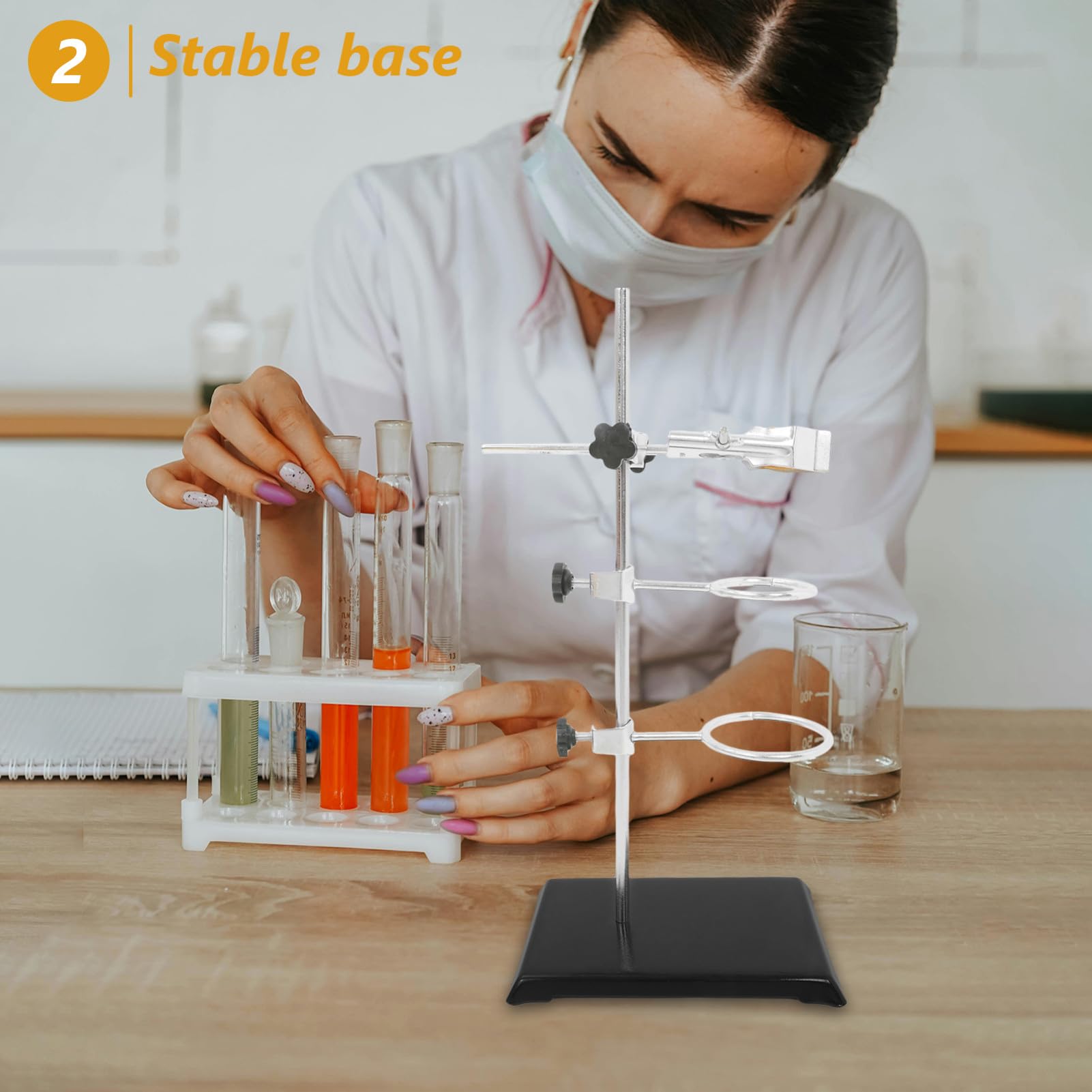 Supporto per Laboratorio Nero in Ferro 40cm Morsetto ad Anello Regolabile per Becher e Apparecchiature da Laboratorio per Riscaldamento e Filtrazione