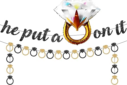 KatchOn, Cartel con purpurina He Put A Ring On It con bonito globo de anillo de diamantes, paquete de 2 Globos de anillo de compromiso, decoración