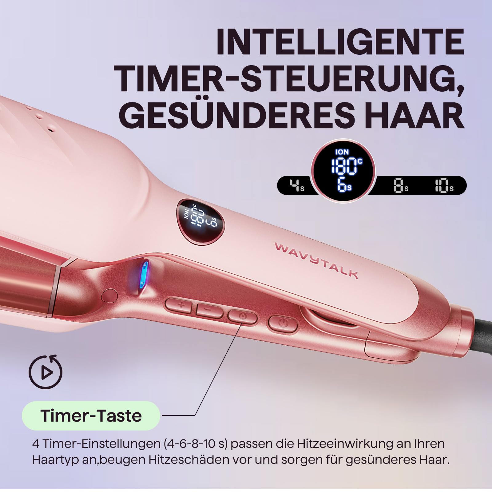 Wavytalk Power Wave Welleneisen Für Haare, Kreppeisen Für Große Wellen, Mit Ionenschutz & Belüftung Für Weniger Hitzeschäden, Müheloser Lockenstab, Dual-Voltage, Rose