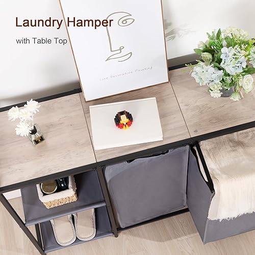 Miniatura 5 de Cesta, cesta de lavandería de 2 secciones, cesta de lavandería con 2 bolsas extraíbles y extraíbles, cesta de ropa sucia, clasificador de lavandería