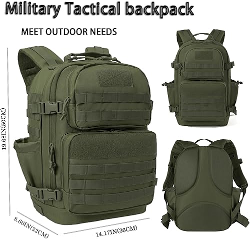 Miniatura 2 de Mochilas tácticas militares 45L ejército 3 días paquete de asalto 3 días Bug Out bolsa de trekking mochila con sistema Molle, Verde, Mochilas Daypack