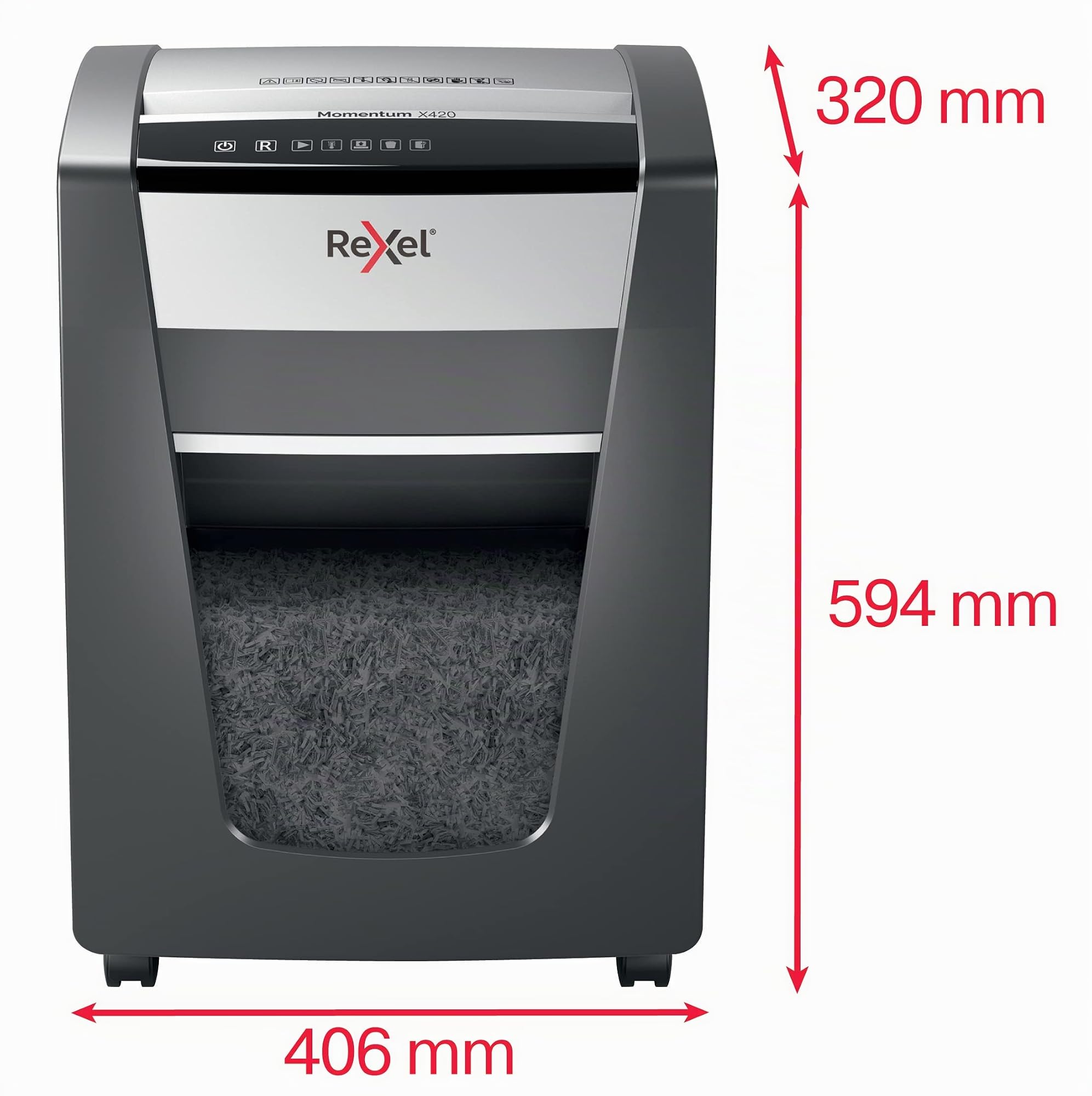 REXEL Momentum X420, Distruggidocumenti Manuale, 22-20 Fogli A4 (70-80 gr/mq), Taglio a Frammento, Livello di sicurezza P-4, per Uso Personale/Piccoli Uffici, Capacità 30 Litri, 2104578EU